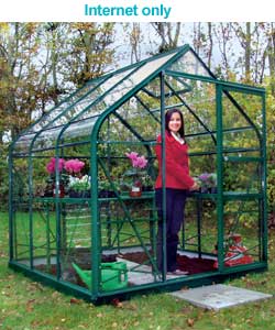 green Curved Eaves Greenhouse with Safety Glass - 6x6ft