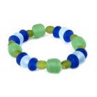 Green Glass Recycled Glass Bead Bracelet - Green / Blue