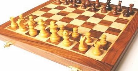 Green Toys And Games Solid Sheesham Wood Inlaid Folding Magnetic Chess Set - 25 x 25cms
