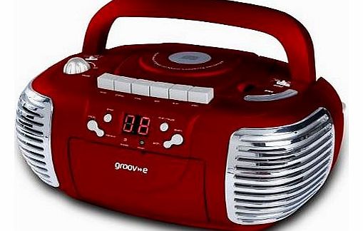 Groov-e Retro Boombox Portable CD, Cassette, Radio Player - Red GVPS813RD