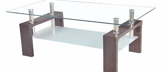 Glass Coffee Table Rectangle Walnut Legs with Chrome Modern New