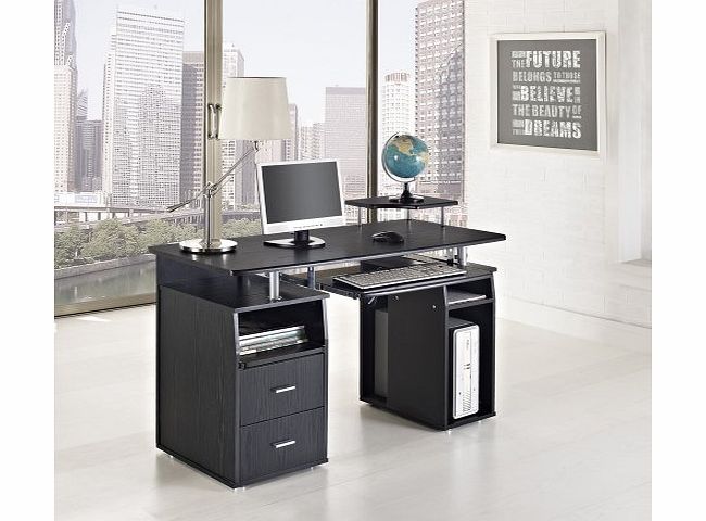 GRS GLOBAL COMPUTER DESK HOME OFFICE FURNITURE PC TABLE BLACK - NEXT DAY DELIVERY