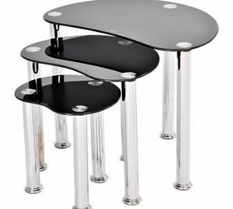 GRS GLOBAL NEST OF 3 COFFEE TABLES SIDE END TABLE BLACK GLASS SET