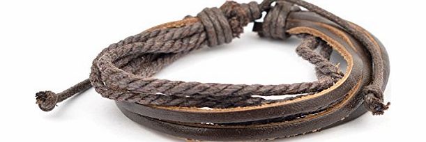 GSPStyle Mens WomensReal Leather Country Style Bracelet Band Bangle Wristband Wrist Cuff Brown