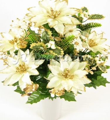 GT Decorations Artificial Silk Flower Glittered Poinsettia Berries Eucalyptus Bush (Cream) from GT Decorations