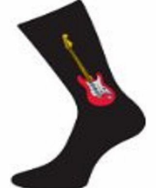 GTR Pair of Red Electric Guitar Design Cotton Rich Socks. (Adult Size UK 5-12) (X6S020)