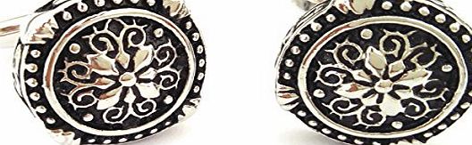 GTR-Prestige Giftware Rounded Gothic Pattern Silver amp; Black Cufflinks X2AJ633