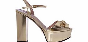 Gucci Gold-tone leather platform high heels