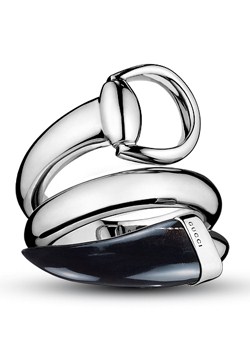Gucci Horsebit Silver Ring with Black Horn -