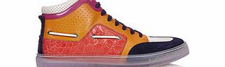 Mens orange leather high-top sneakers