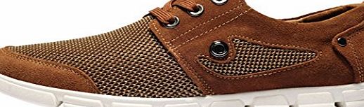 GUCIHEAVEN  Mens Spring Summer Air Mesh Casual Leather Low Top Lace-up Flats Size 43 EU Brown