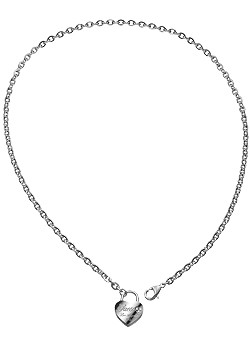 Guess Ladies Steel Heart Lock Necklace USN11004