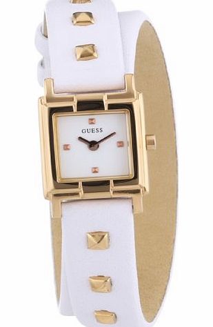Guess Ladies Gold Tone Case White Leather Strap Watch W85123L2
