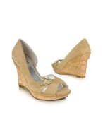Library - Beige Suede Cork Wedge Sandal Shoes