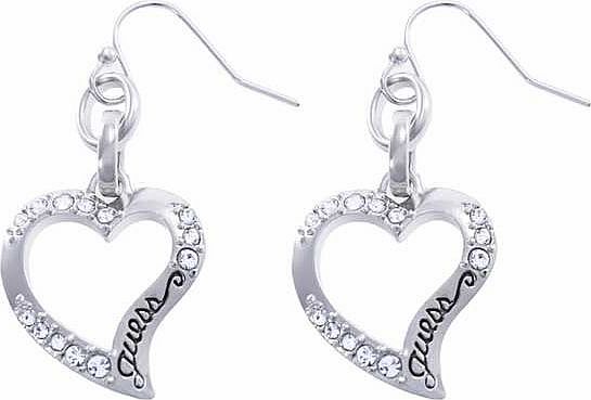 Guess Silver Coloured Hollow Heart Drop Earrings