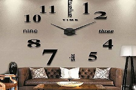 GUFAN Modern Mute DIY Large Wall Clock 3D Sticker Home Office Decor Black Gift