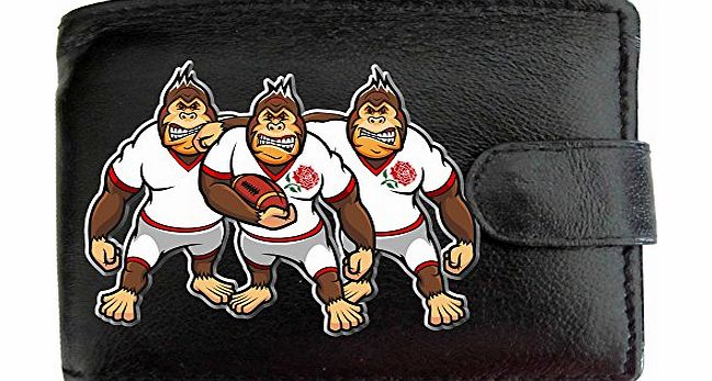 Gwegifts England English Rugby Gorilla Caricatures Mens Black Leather Wallet Novelty Shirt gift Joke Printed