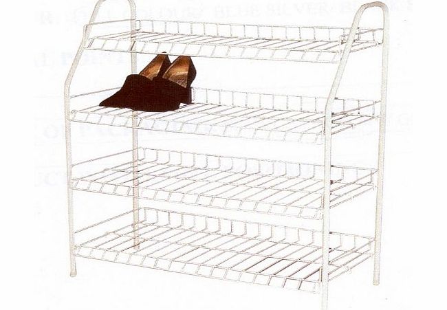  4 Tier White Wire Shoe Rack, Holds Up To 16 Pairs of Shoes, Large