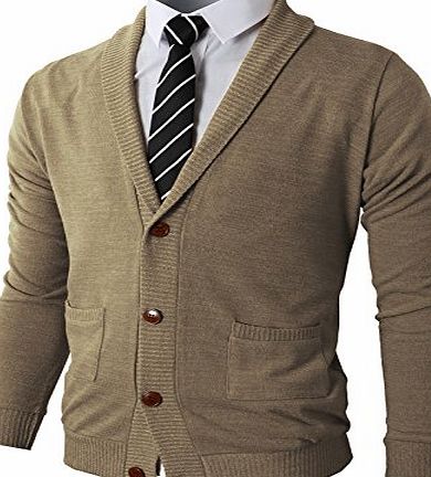 H2H Mens Basic Shawl Collar Knitted Cardigan Sweaters with Ribbing Edge BEIGE Asia L (CMOCAL07)