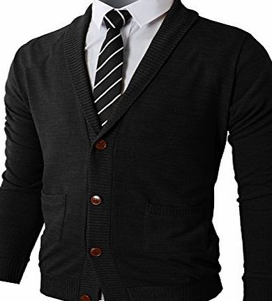 H2H Mens Simple Shawl Collar Knit Cardigan With Two Pocket BLACK Asia XL (KMOCAL019)