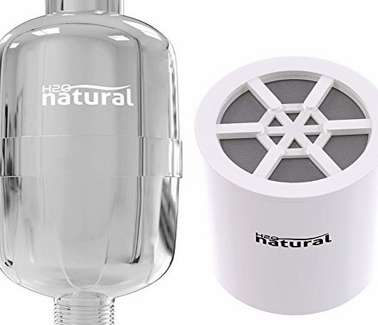 H2O Natural Shower Filter by H2O Natural - High Output Chlorine Removing Showerhead Filtration System amp; Water Softener Purifier - Replaceable Cartridge with KDF amp; Activated Carbon - Chrome