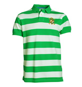 Green and White Stripe Pique Polo Shirt