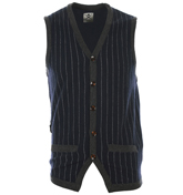 Navy and White Stripe Buttoned Waistcoat