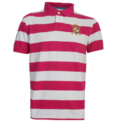 Pink and White Stripe Pique Polo Shirt