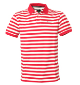 Red and White Stripe Pique Polo Shirt