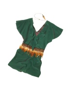 Hafize Ozbudak Jade Green Silk Tunic with Feather Belt