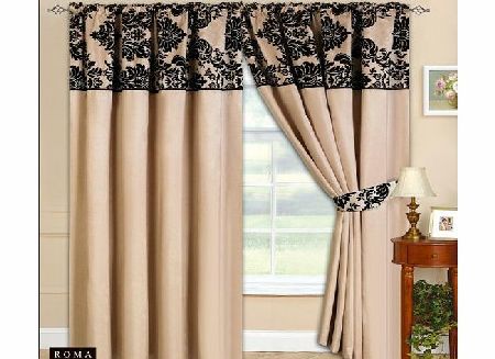 HALA TEXTILE 90``x90`` Half Flock Pencil Pleat Luxurious Pair Of Curtains With Matching Tie Backs Cream Red 90x90