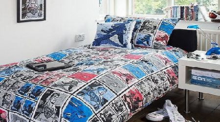 Hallways Comic Book Stamps Superhero Multi Double Bed Size Childrens Superheroes Duvet Cover Quilt Bedding Set