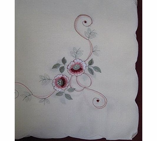 Hallways Embroidered Pink Rose Cream Dining Table cloth 66`` Round 170cm