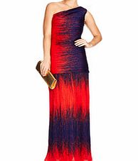 Halston Heritage Red and blue one shoulder gown