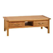 2 drawer Coffee Table with shelf, Oak