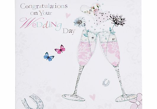 Hammond Gower Pink Champagne Glasses Wedding Card