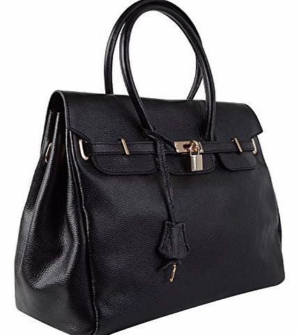 Black Leather Inside & Out Birkin Inspired Handbag In Beautiful Italian Leather With Gold Trims With Natural Sand Coloured Leather Lining Slide In Mobile Phone Pocket And Inner Zip Pocket And Labe