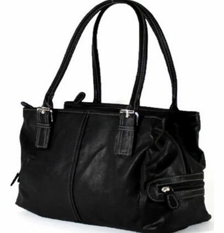 Ladies Womens Handbag Designer Satchel Work Collage Shoulder 3 Compartments Bag (Black)