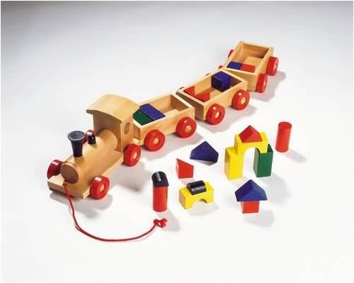 Childrens Traditional Wooden Toy Train and Bricks