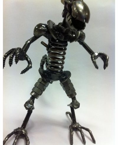 Alien Sculpture Figure Handmade from Scrap Metal and Car Parts