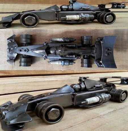 HandmadeGiftCo-op Formula 1 racing car sculpture from scrap metal. F1 - Car parts steel model. 28cm