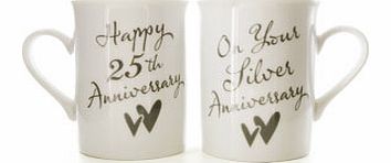 Happy 25th Silver Anniversary Pair of Mugs