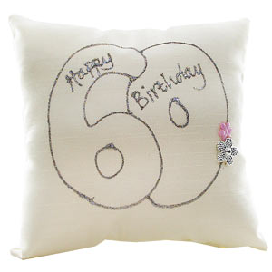 Happy 60th Birthday Silk Hand Painted Cushion