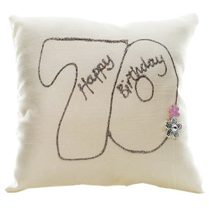 70th Birthday Silk Hand Painted Cushion