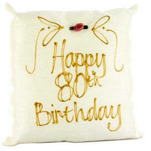 happy 80th Birthday Hand Painted Silk Pillow