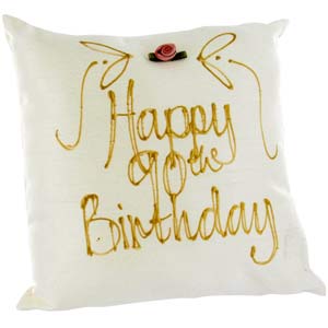 happy 90th Birthday Hand Painted Silk Pillow