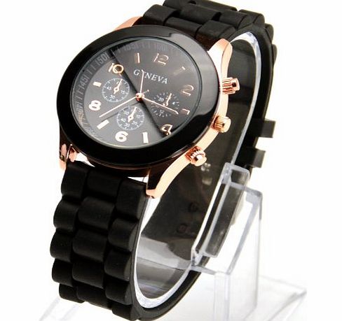 Happy Bargains Ltd Gold Trim Quartz Rubber Silicone Wrist Watch For Unisex Men Womens Black Christmas Xmas Birthday Present Gift - Happy Bargains Ltd (Black)