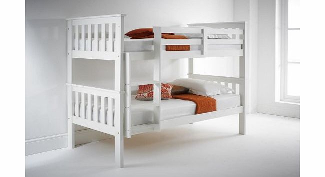 Happy Beds Atlantis White Finished Solid Pine Wooden Bunk Bed With 2x Orthopaedic Mattress
