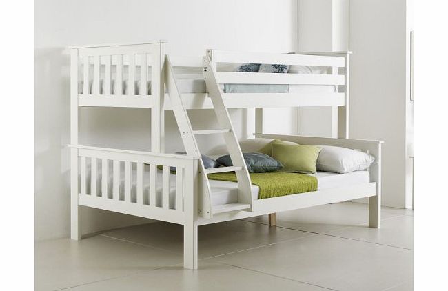 Happy Beds Atlantis White Finished Solid Pine Wooden Triple Sleeper Bunk Bed With 2x Orthopaedic Mattress