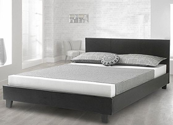 Happy Beds Prado Faux Brown Leather Bed Solid Contemporary Furniture Bedroom with Deluxe Memory Foam Mattress 46 Double 135 x 190 cm